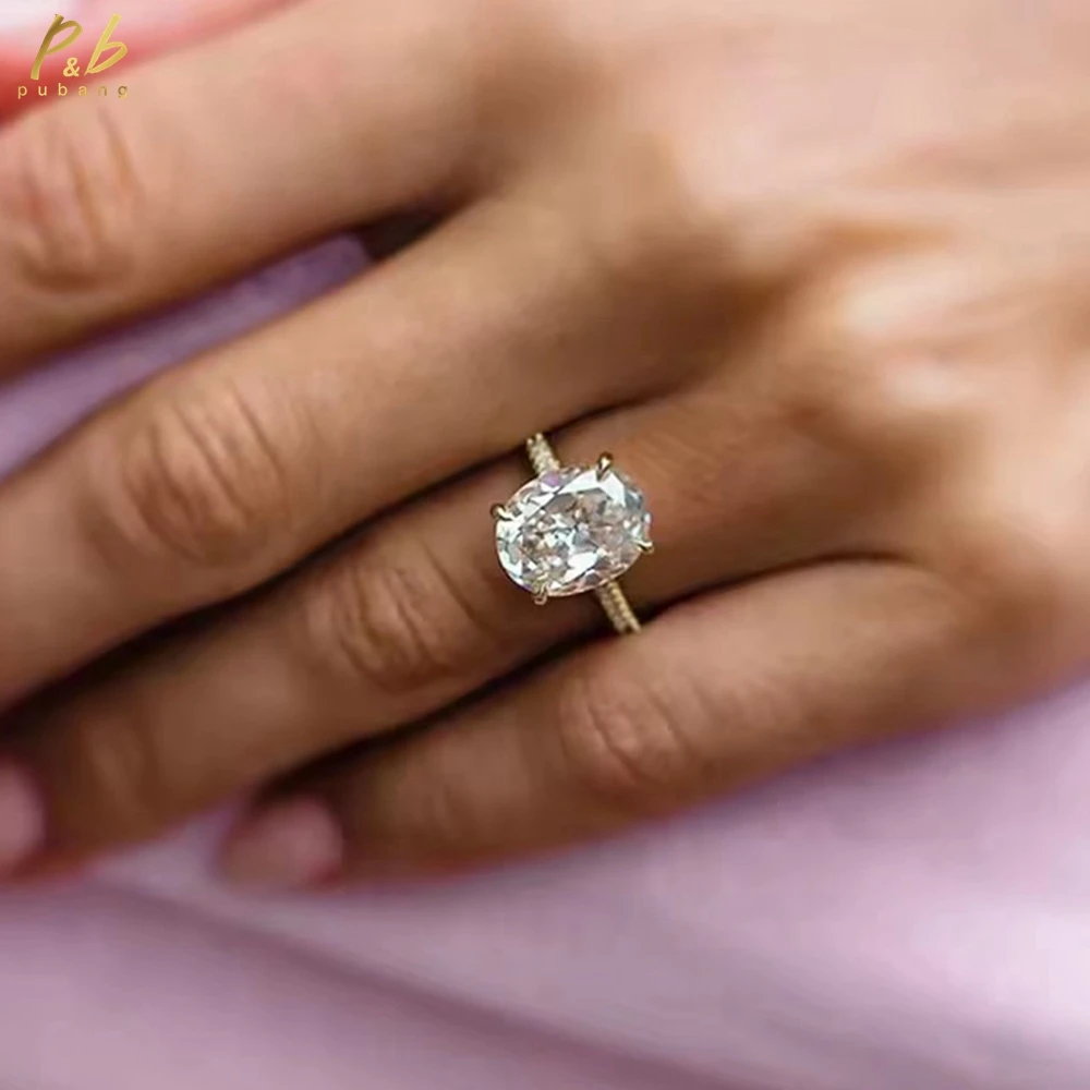 

PuBang Sparkling 3EX VVS1 D Цвет Муассанит Бриллиантовые обручальные кольца 8 CT Old Mine Овальное желтое золото 14 карат Ювелирные изделия для женщин Anillo