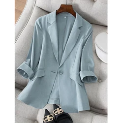 Women's Autumn Clothes Suit Women's Jacket 2024 Seven-Minute Sleeve New Clothing Blazer Solid Office Lady OL Elegant Casual Coat