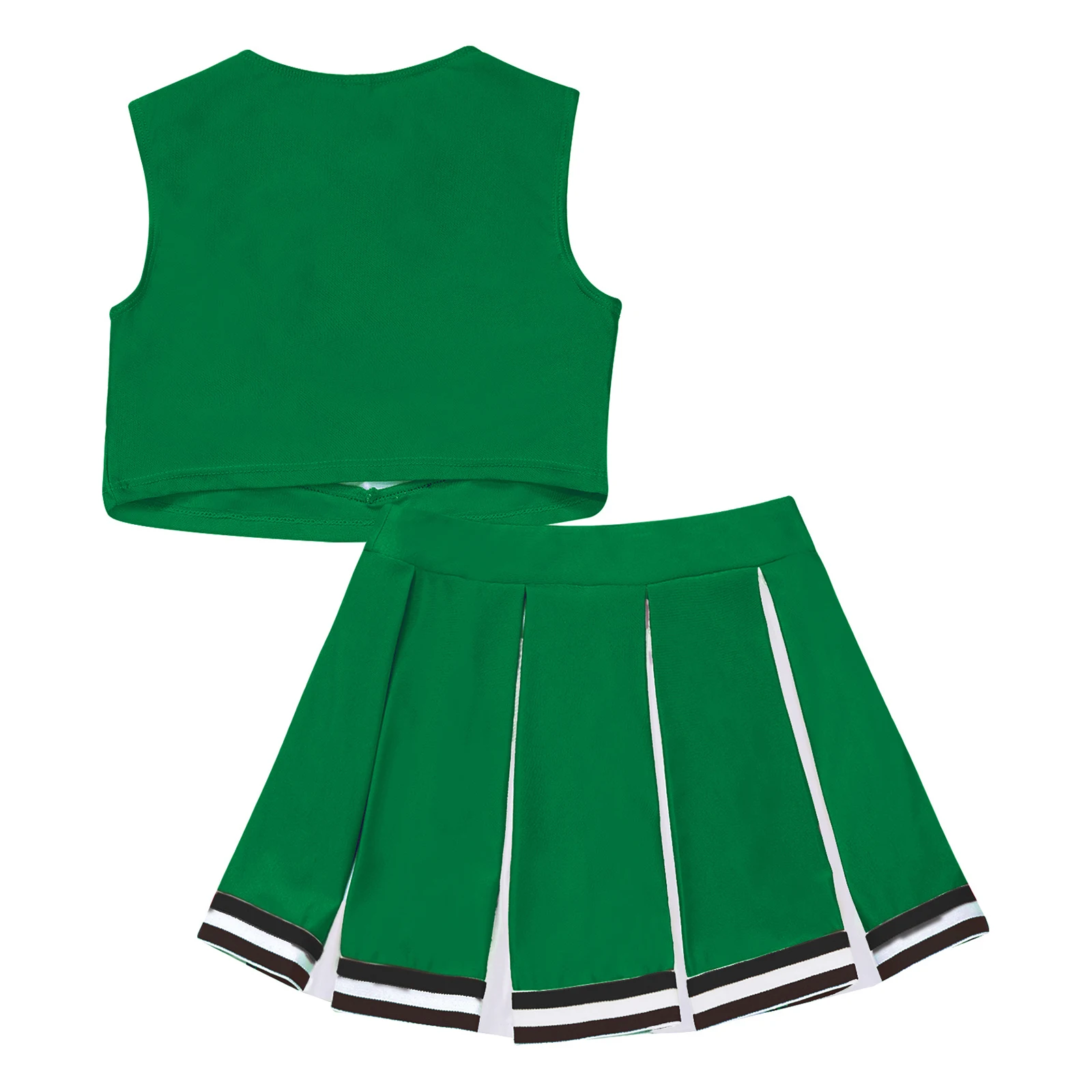 Kids Girls Cheer Leader Costume 2 Piece Cheerleading Uniform Crop Top with Pleated Skirt Set Cosplay Party Halloween Outfit