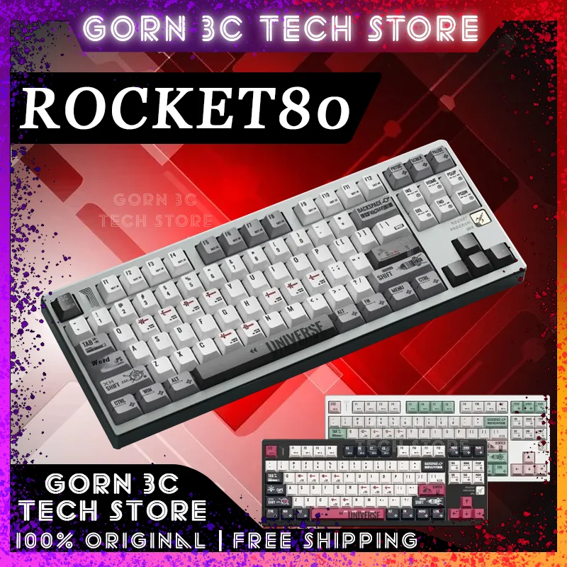 ROCKET80 Mechanical Keyboard Tri-mode Aluminum Alloy Gasket Structure RGB Esports Customized Gaming Keyboard Pc Gamer Accessory