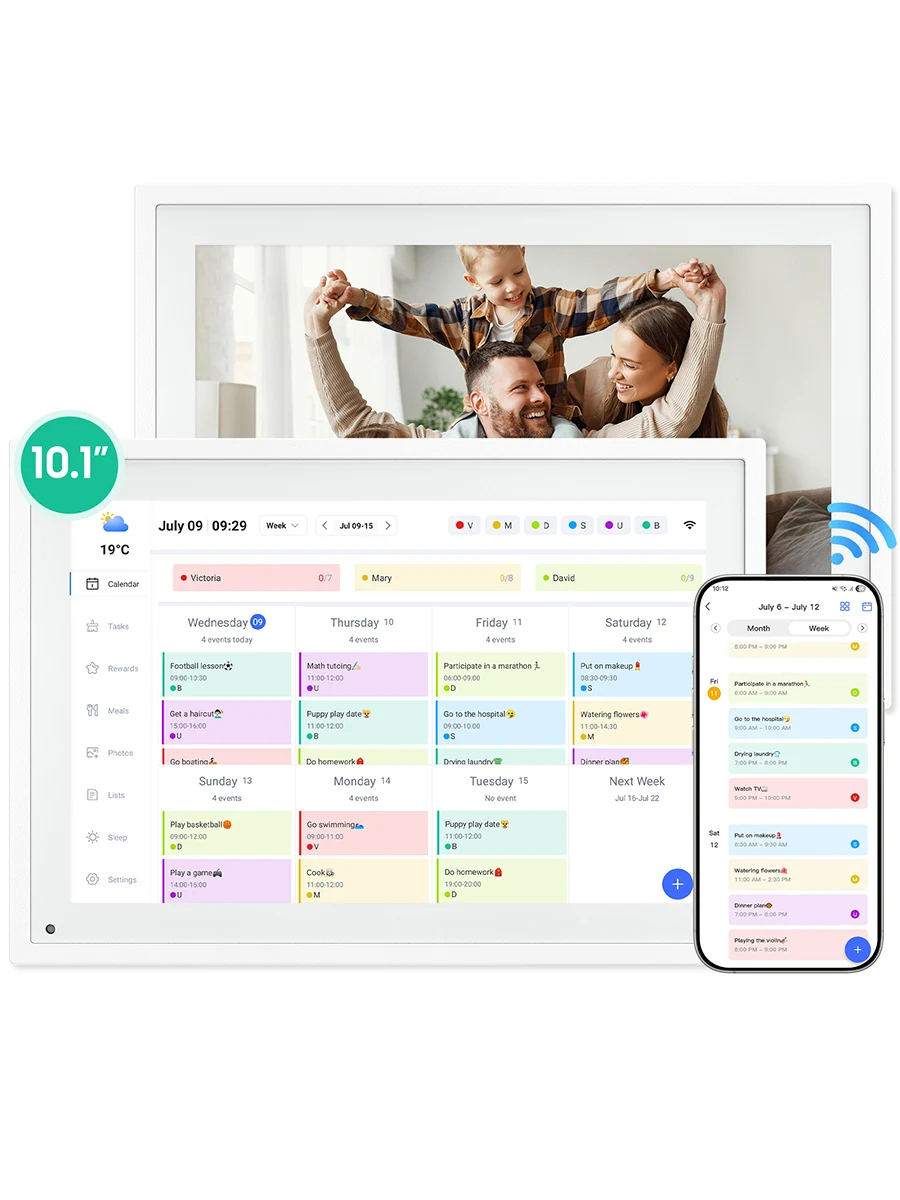 TABWEE P10 Calendario digitale WiFi da 10,1 pollici Display interattivo touchscreen intelligente per la tabella dei lavoretti delle orari familiari, foto digitali Fr