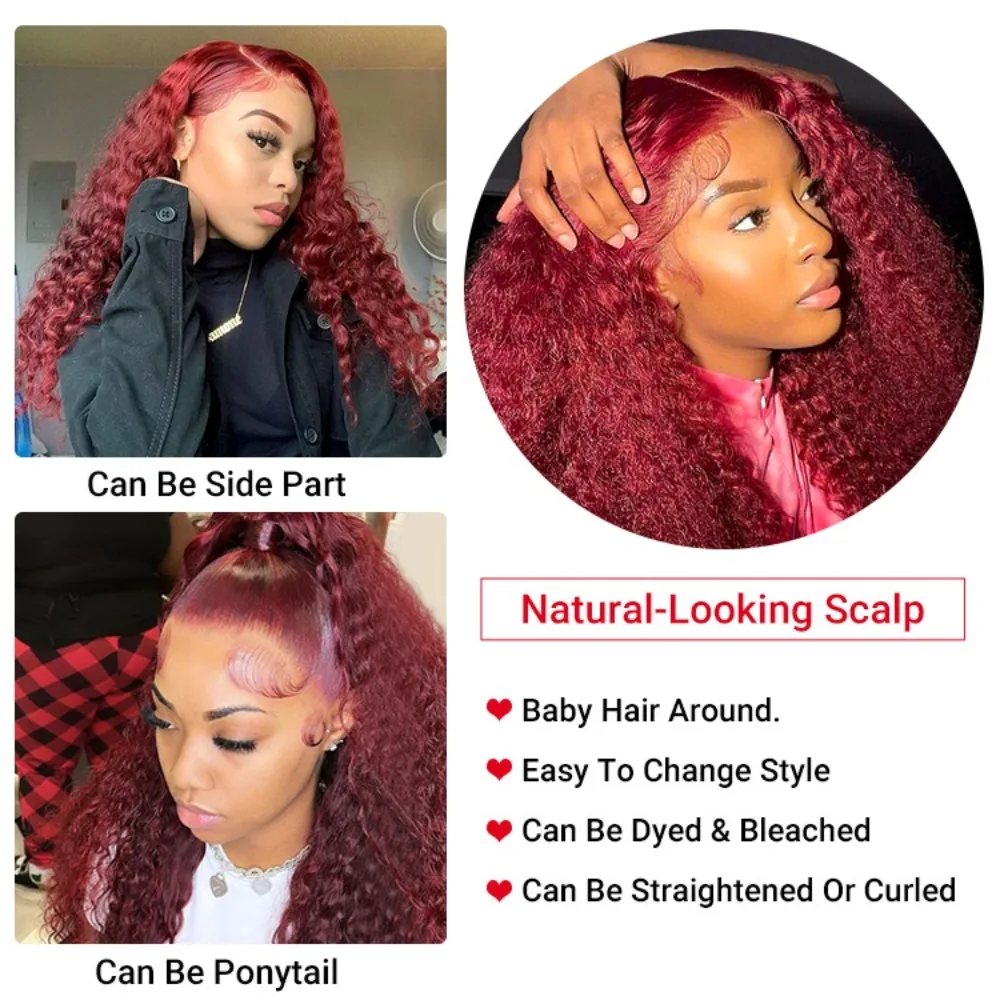 30 بوصة 99J بورجوندي الدانتيل الجبهة الباروكات شعر الإنسان 200% الكثافة موجة عميقة الدانتيل الجبهة الباروكات شعر الإنسان شعر مستعار أحمر HD شعر مستعار دانتيل شفاف