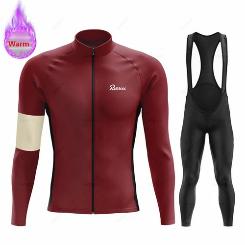 Nueva Ropa de Ciclismo Rvouei de invierno, conjunto de Ropa de Ciclismo de lana térmica para hombre, pantalones con pechera para bicicleta de montaña al aire libre, Ropa Maillot Ciclismo