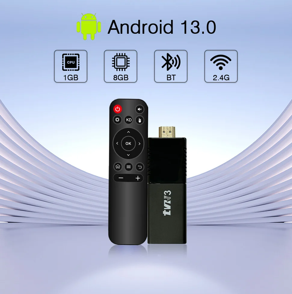 TVR3 Mini TV Stick Android 13 ATV 4K HD 1G 8G TV Box 2.4G 5G Dual Wifi BT4.0 Voice Smart Media Player TV Receiver For Youtube