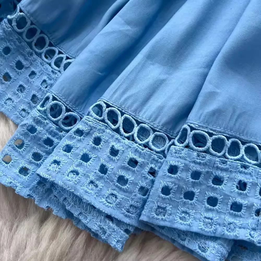 Summer Hollow Out Embroidery Maxi Dress For Women Sexy Sleeveless Single Breasted Long Beach Dress 2025 Holiday Lady Party Robe