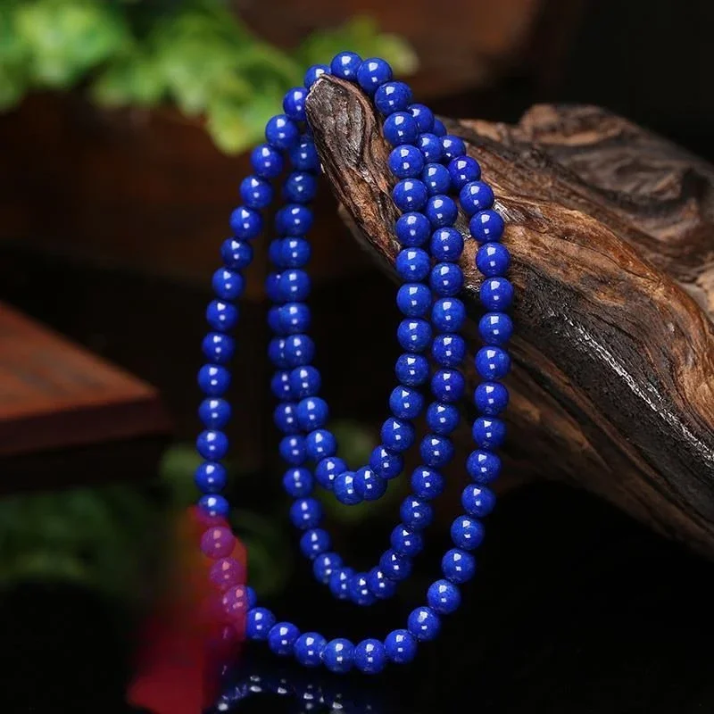 Natural 7A Afghan Lapis Lazuli 108 Beads Buddha Bracelet Emperor Blue Multi-Layered Beaded Prayer Bracelet for Men and Women