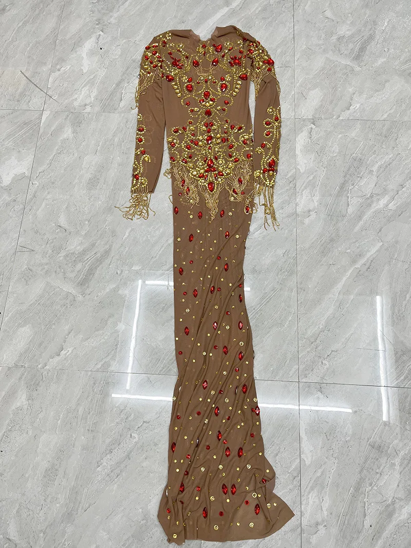 Performance Clothes Mesh Slightly Transparent Luxury Atmosphere Evening Birthday Party Dance Performance Clothes Talented Singer