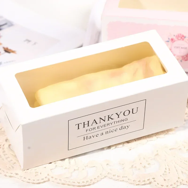 50 Pcs Colour Rectangle Cake Roll Packing Box Cardboard Clear Window West Point Baking Drawer Boxes Biscuit Muse Pack Paper Box