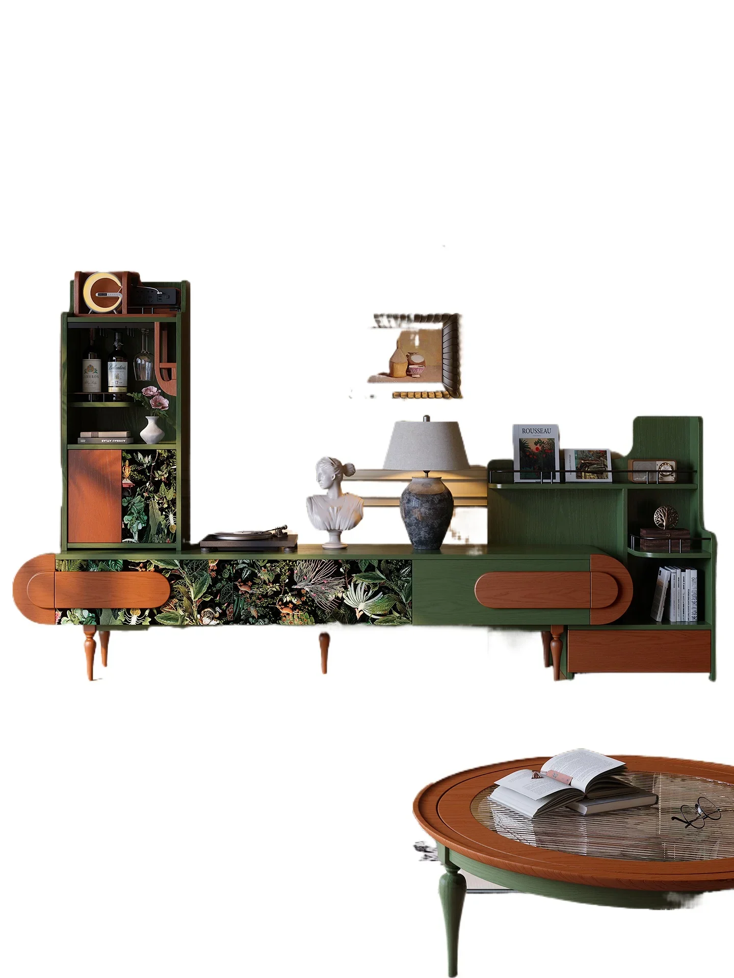 French retro TV cabinet storage locker integrated living room solid wood floor medium antique ash wood floor cabinet wine