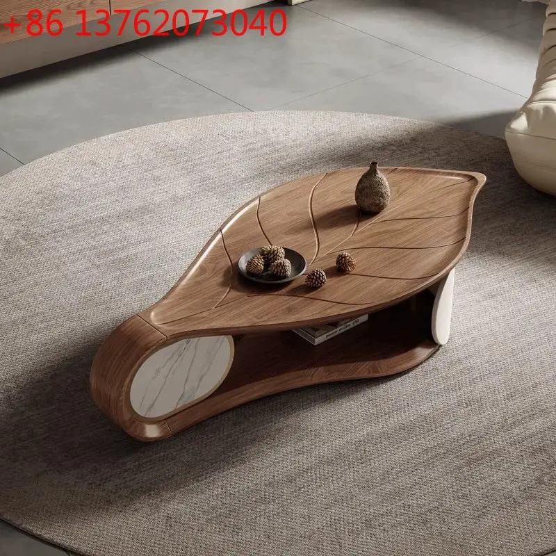 

Light luxury antique leaf coffee table household living room special-shaped walnut Italian coffee table