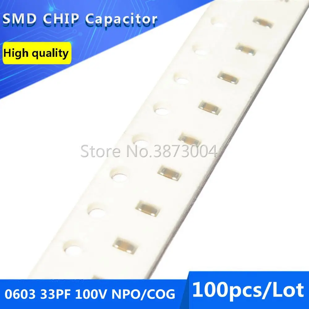 100pcs 0603 33PF 100V NPO/COG SMD Chip Capacitor