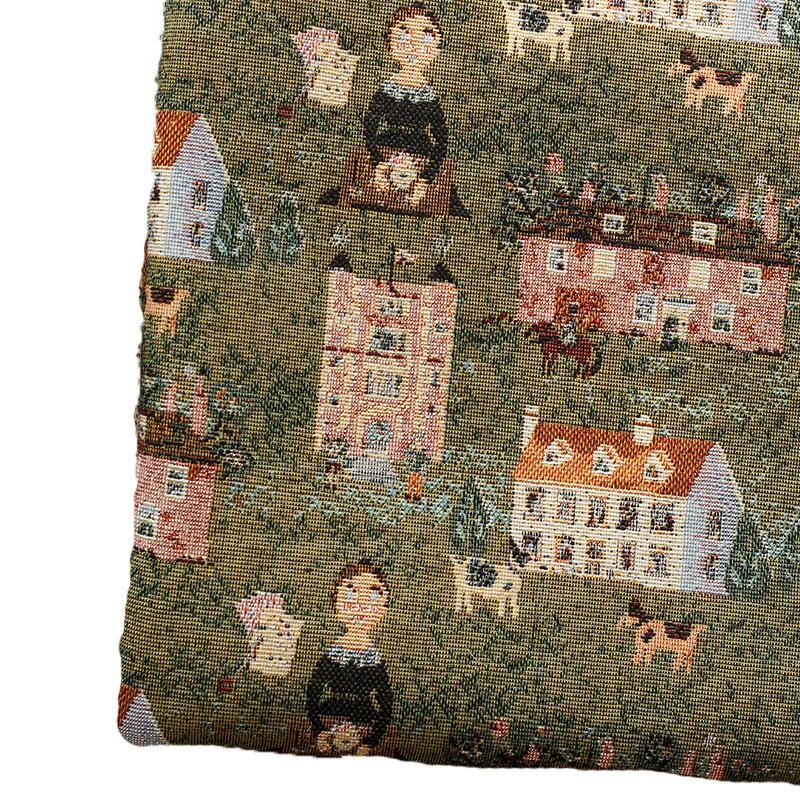 Home Style Pattern House Tiny Times Retro Color Weaving Jacquard Fabric Luggage Home Textiles Sofa Fabric