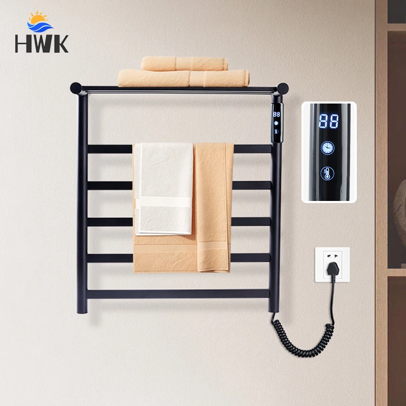 Bathroom Towel Dryer With Shelf Stainless Steel Electric Towel Rack Touch Screen Towel Radiator Wall Mounted Heated Towel Rail