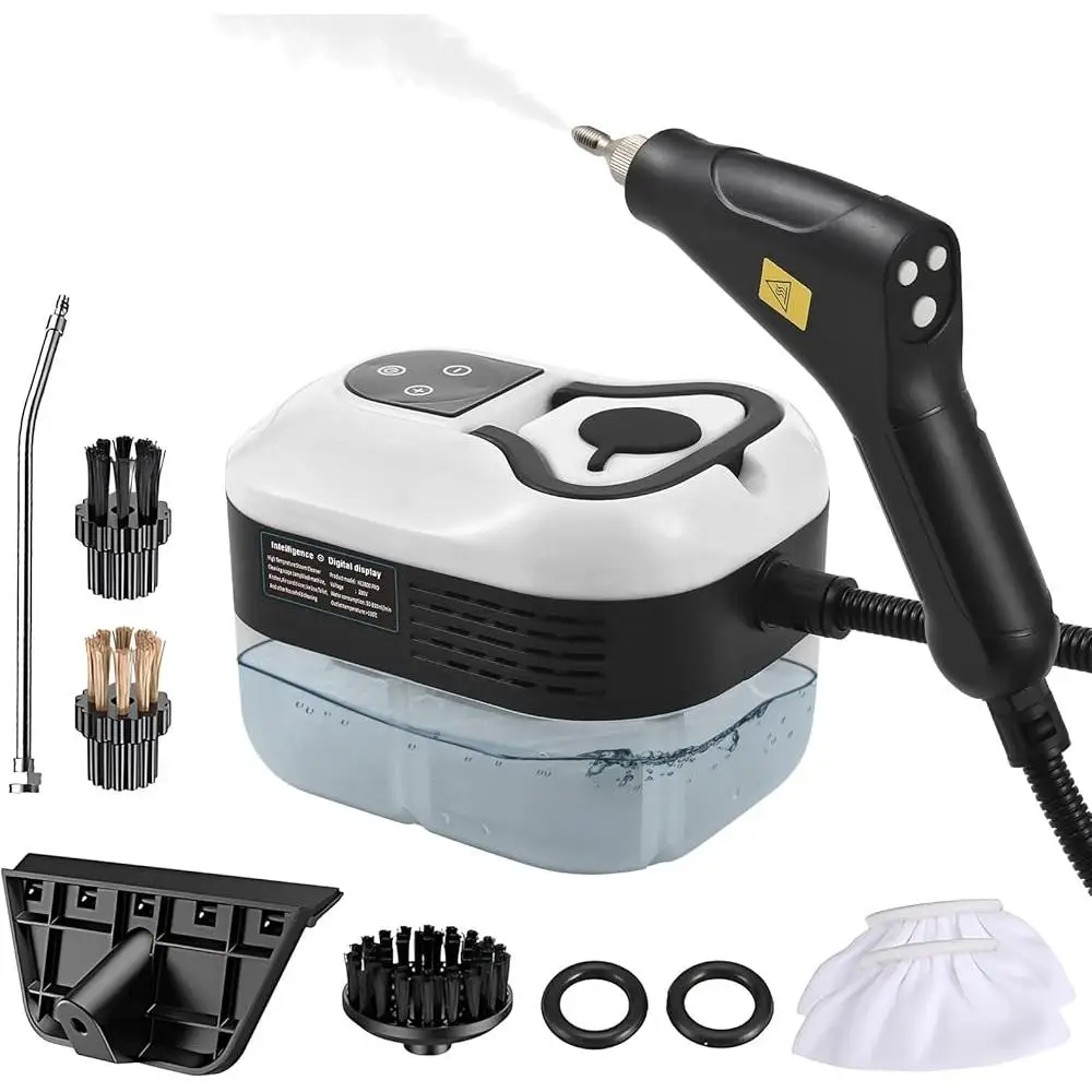 Ручной пароочиститель для нескольких поверхностей 1500 Вт 105 ℃   Высокотемпературный 6-уровневый регулируемый сенсорный экран с 6 аксессуарами для глубокой очистки