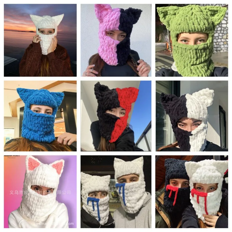 

Girls Sweet Cat Ear Creative Knit Hat Balaclava Warm Cup Windproof Outdoor Sports Full Face Mask Ski Mask