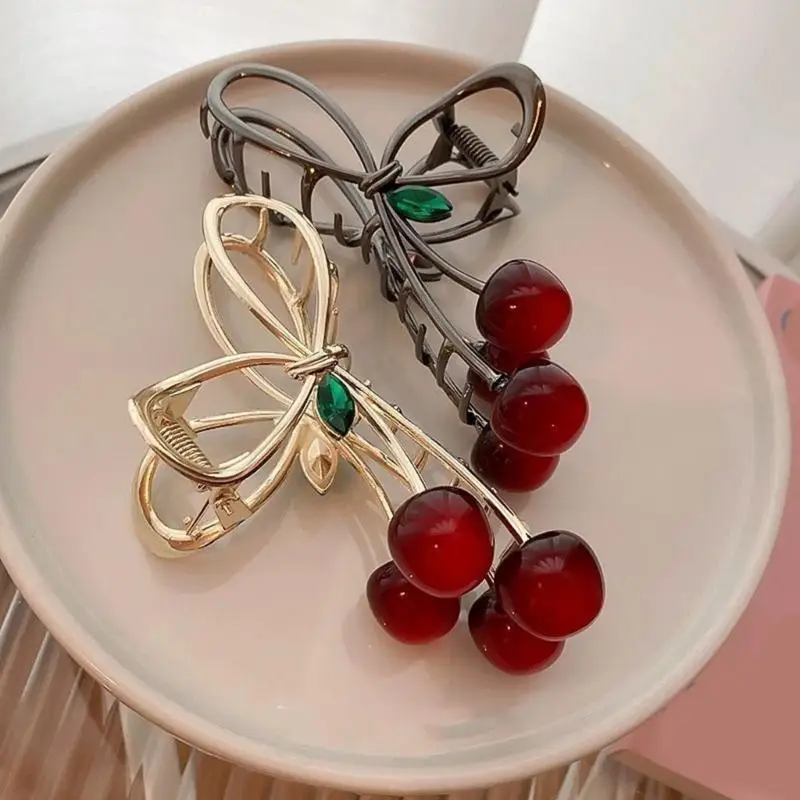 

652F Элегантная заколка для волос вишневого цвета с когтями, большая заколка, уникальные украшения для заколок