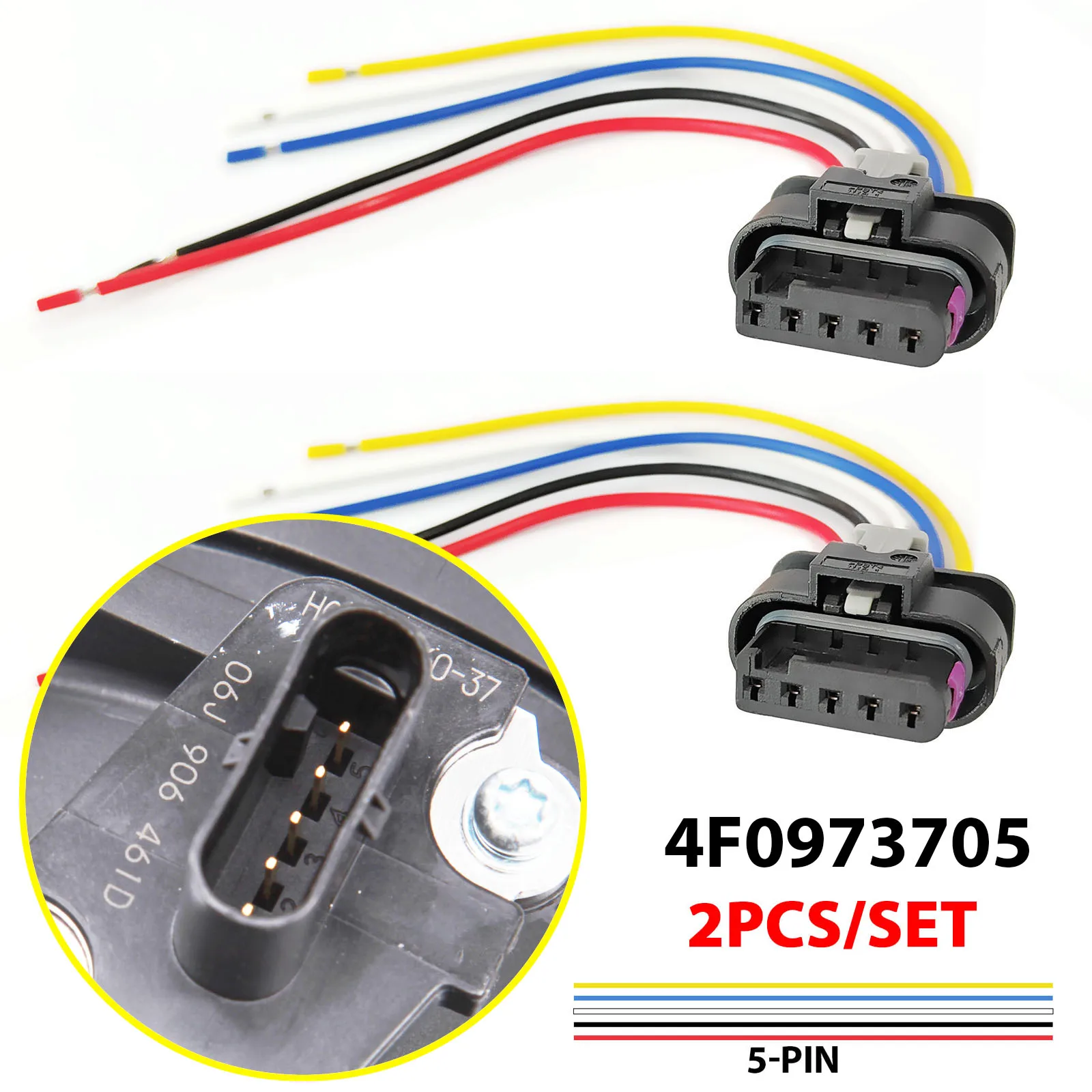 2x For VW AUDI SKODA SEAT MAF Mass Air Flow Sensor Connector 5Pin 5way Plug Harness Pre-Wired Wiring PigTail 4F0973705 8K0973205