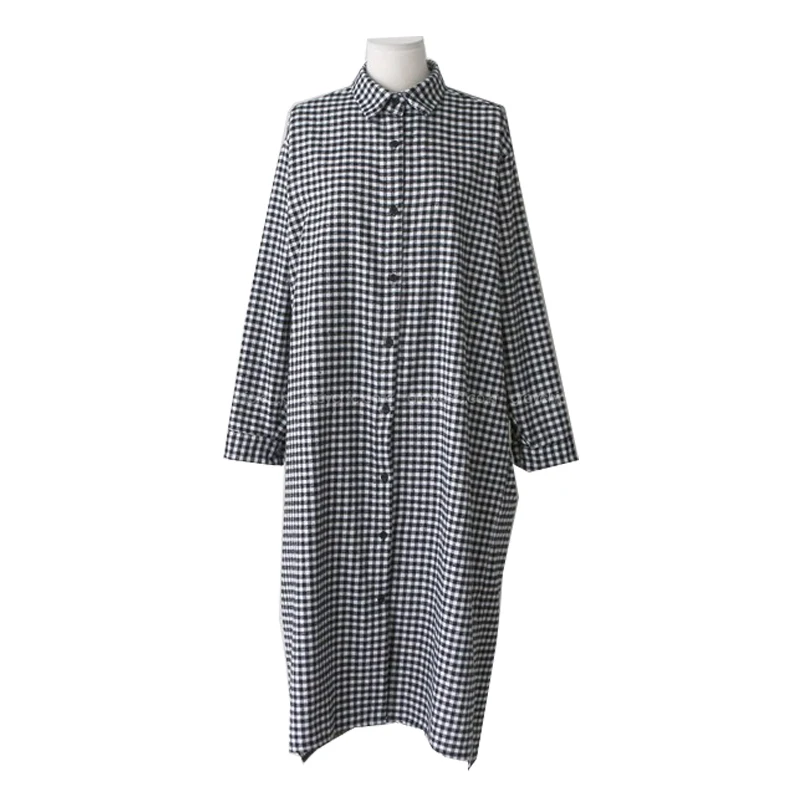 Camisa a Cuadros para Mujer, Estilo Retro, Manga Larga, Corte Recto, Estilo Coreano Japonés, Básica de Otoño, Algodón