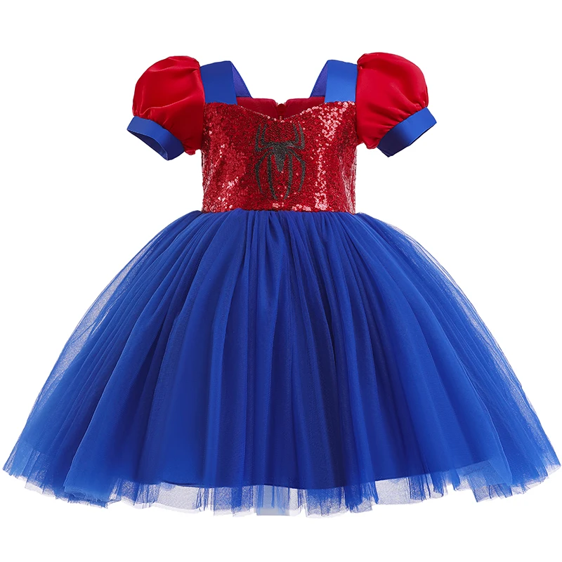 Baby Girl Dress Spider-Man Cosplay Costume Christmas Halloween Princess Dress Sequin Fluffy Stage Perform Birthday Party Dress