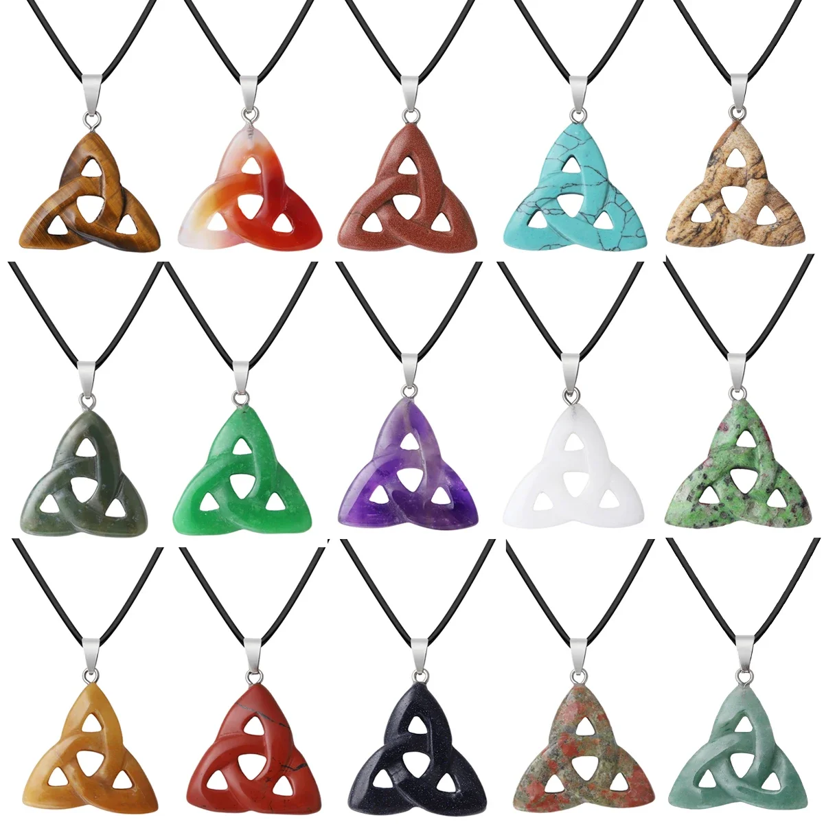 Natural Stone Irish Knot Healing Carved Tumbled Stone Pendant Necklace Tiger's Eye Stone Pendant Necklace Fashion Accessories