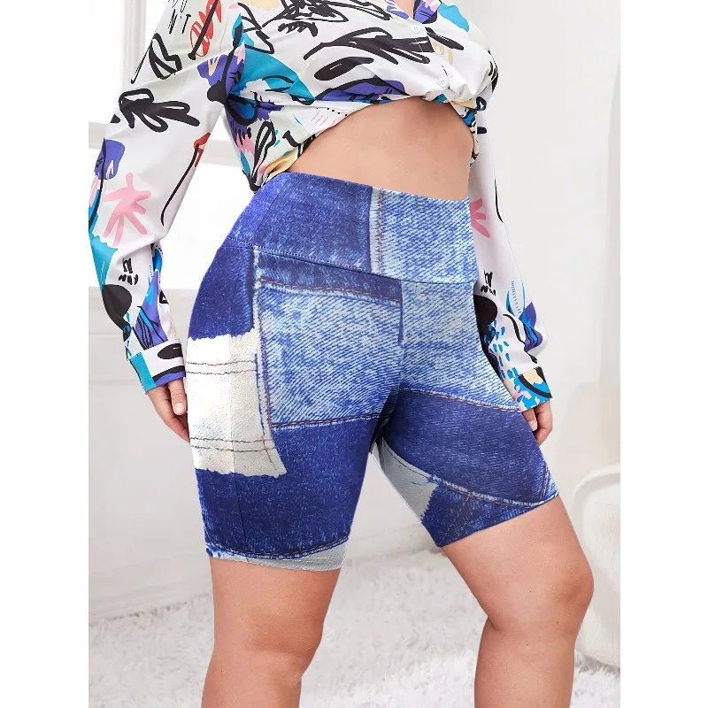 

Plus Size Autumn New Women Elastic Shorts Elastic Tight Fit Imitation Denim Bottom Shorts Daily Wear Seamless Shorts