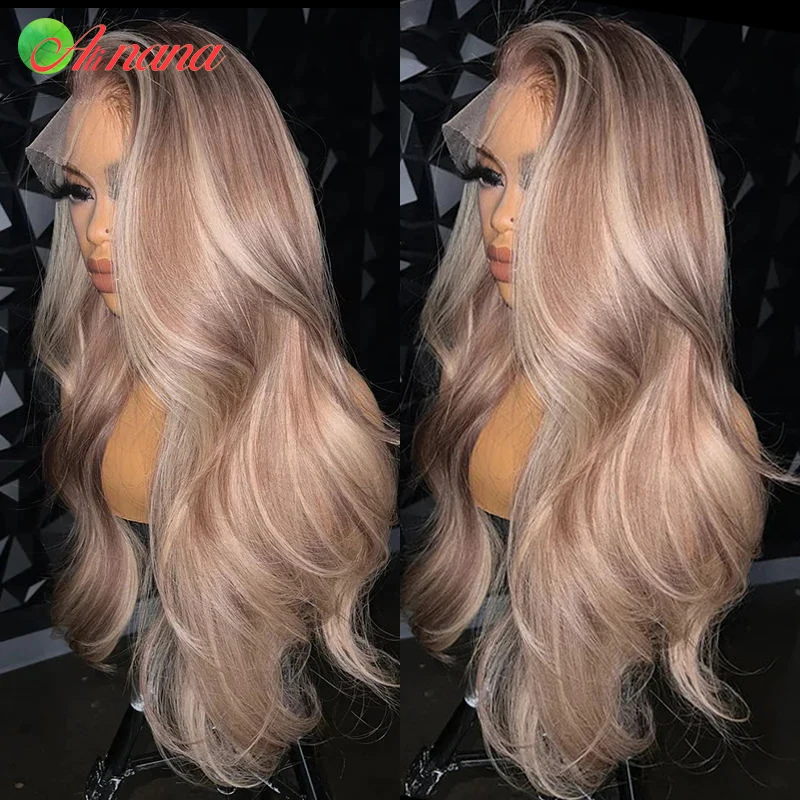 Wig pemutih bagian depan renda 13X4 HD warna pirang terang simpul sebelum dipetik 5X5 Wig penutupan renda 100% Wig rambut manusia untuk wanita