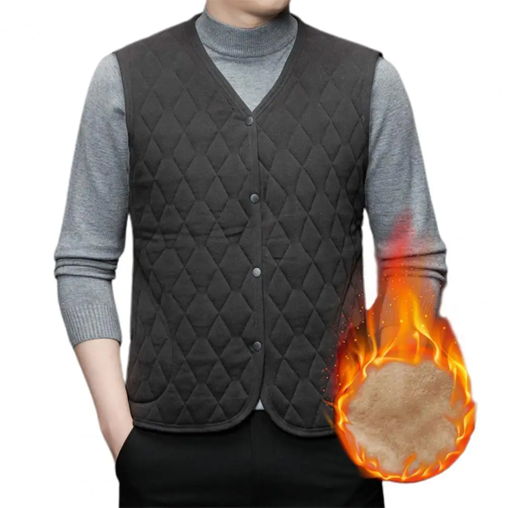 Single-breasted Jacket Men Vest Men's Single-breasted Padded Vest Warm Mid Length Waistcoat Coat for Fall Winter