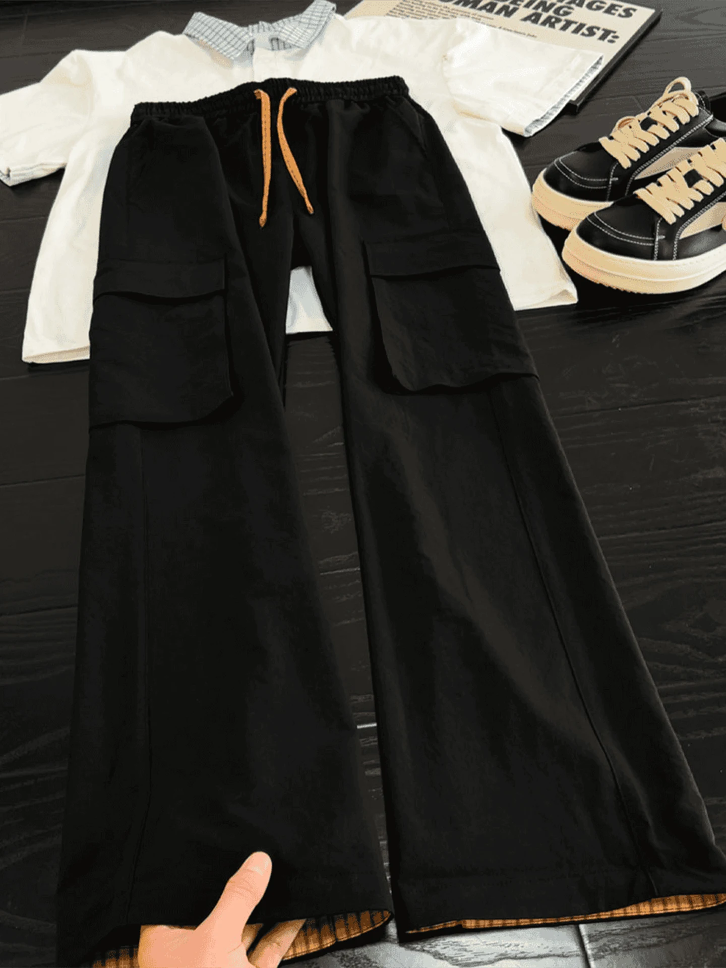 American Retro Striped Work Pants Men's Summer Thin Large Pocket Casual Loose Straight Leg Wide Leg Pants Casual Trousers