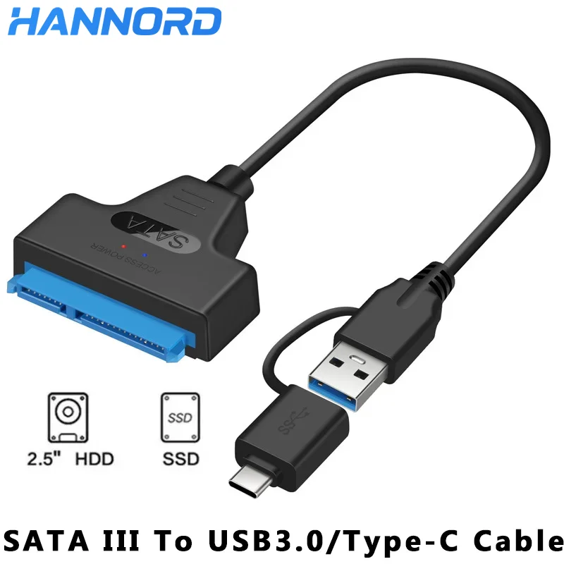 

Кабель Hannord USB 3.0/2.0 к SATA до 6 Гбит/с для 2,5-дюймового внешнего жесткого диска SSD Адаптер SATA 3 USB 3.0 к Sata III