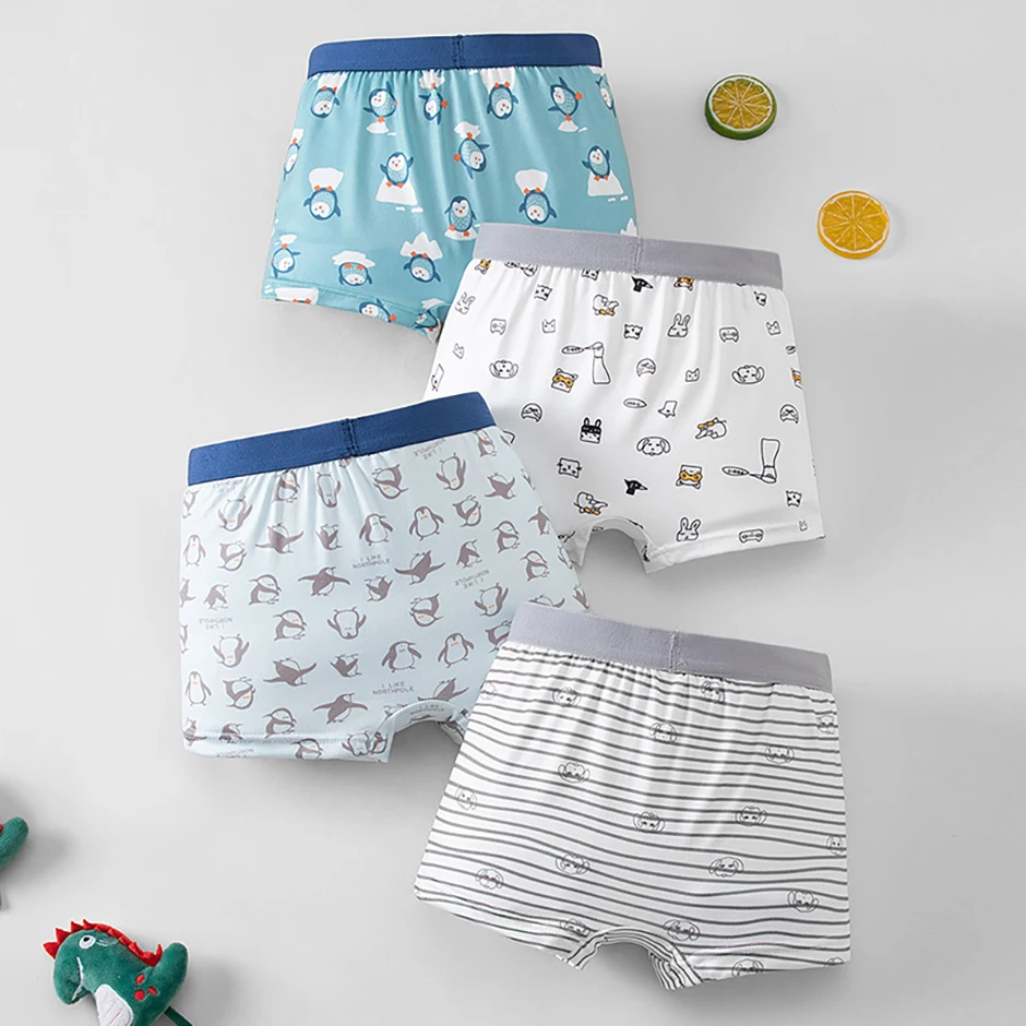 4-teiliges Set aus saisonalen, lustigen und niedlichen Cartoon-Unterwäsche für Kinder, bequeme Boxershorts, vielseitige, lässige Heimshorts für Jungen – Detail 18
