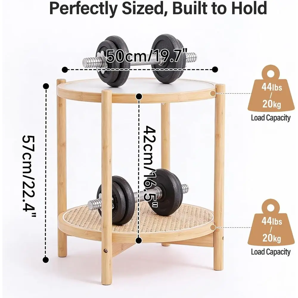 طاولة قهوة مستديرة حديثة من الخيزران، 19.7 طاولة جانبية صغيرة مع سطح زجاجي، مناسبة لمساحات المعيشة الداخلية والخارجية