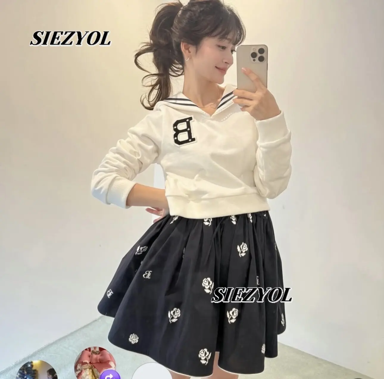 Sweet Short-sleeved Sweatshirt for Girls Spring and Autumn New Arrival Sailor Collar Embroidered Long Sleeves Hoodies