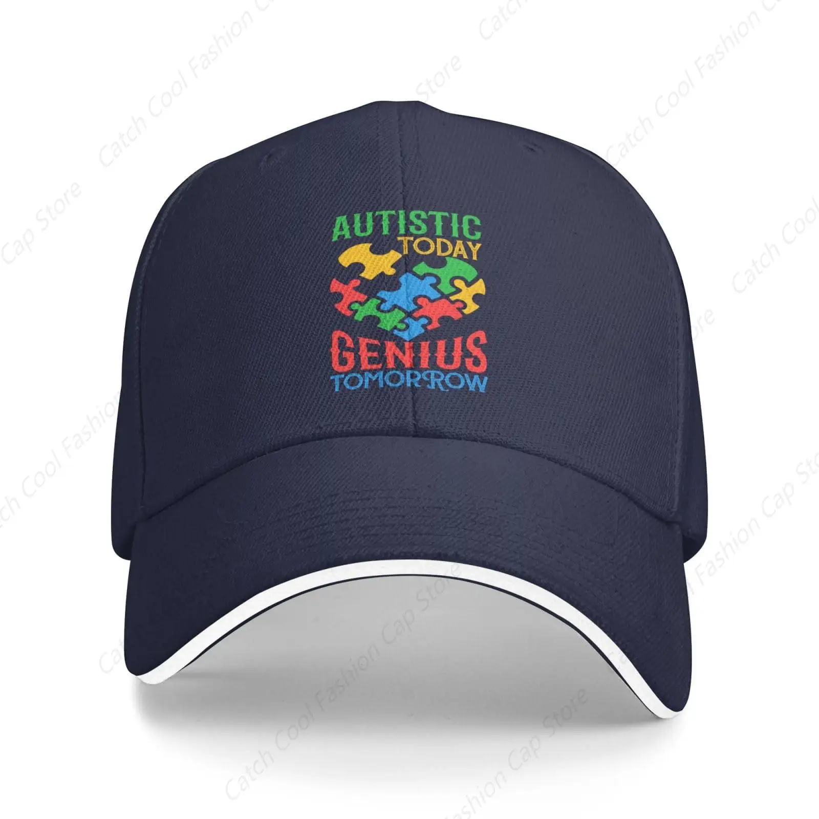 

Autistic Today Genius Tomorrow Baseball Cap Women Men Trucker Sandwich Brim Hat Adjustable Unisex Fashion Sports Outdoor Travel