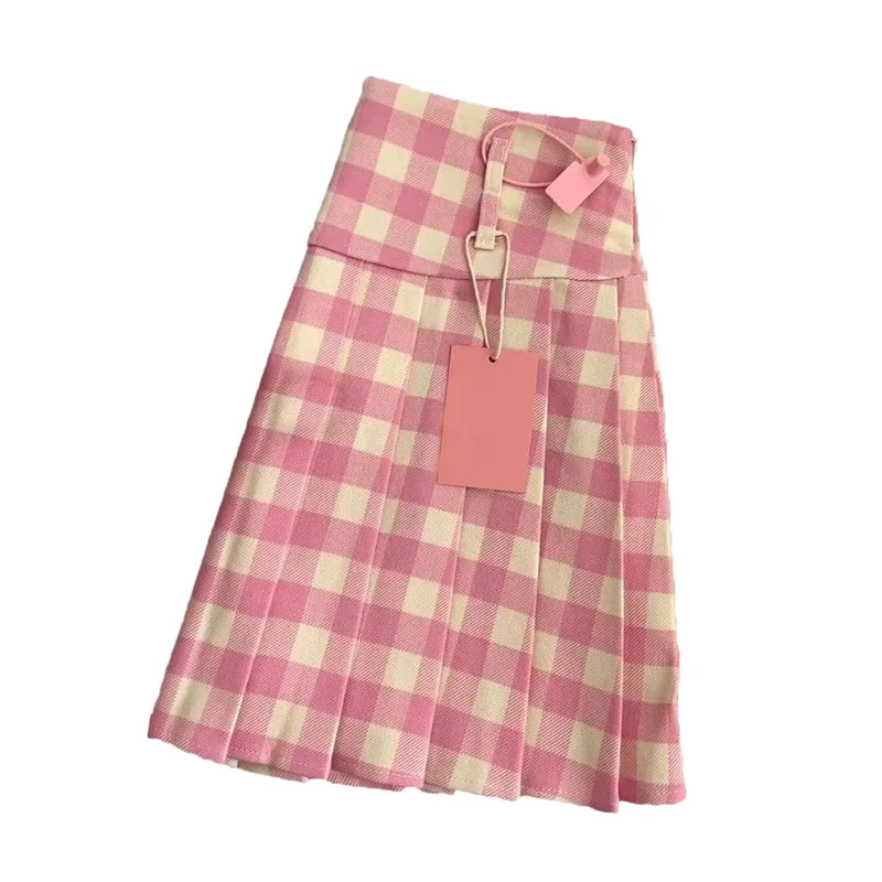 Pink Plaid Print JK Pleated Women\'s Skirt High Waist Cutecore Preppy Style Y2k Kawaii Japanese School Uniform Casual Mini Skirts