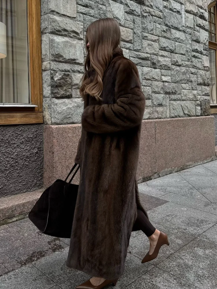 Women\'s Luxury Soft Thicken Warm Hairy Faux Fox Fur Coat Fashion Oversized Brown Long Sleeve Fluffy Jacket 2024 Lady Streetwear