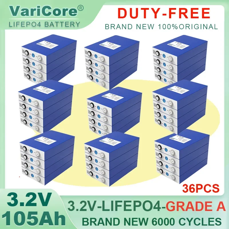 36pcs Original 3.2V 105Ah LiFePO4 battery Lithium iron phospha for 12V 24V Electric Car travel Solar Batteries TAX FREE Grade A