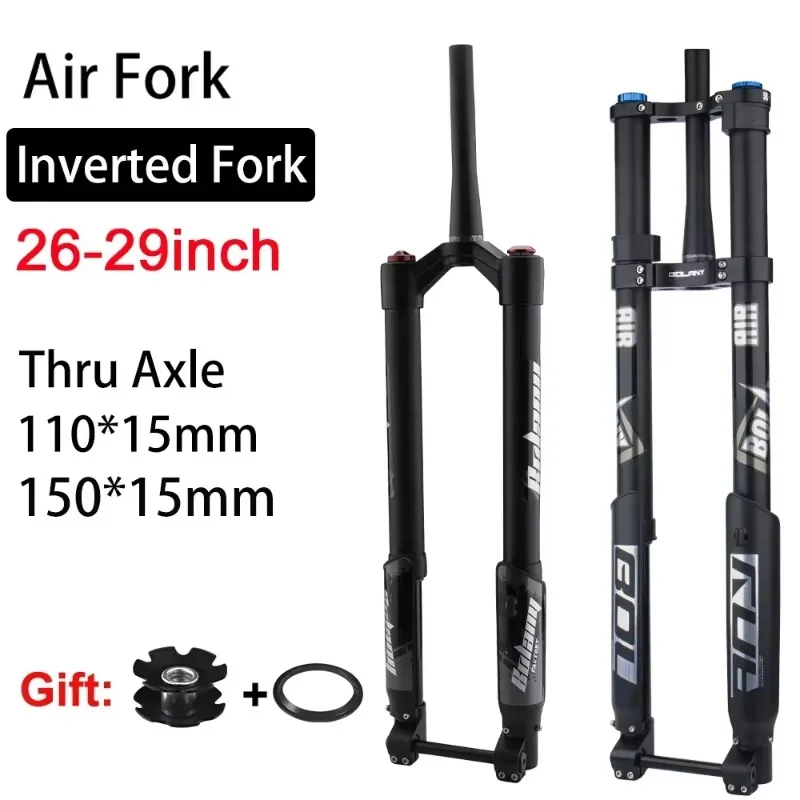 BOLANY Ebike Inverted Air Suspension Fork 15*150mm Thru Axle 160mm Travel Tapered Shoulder Rebound Adjustable Bicycle Front Fork