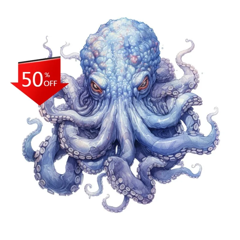 Indigo Sea Creature Sticker Vibrant Squid Octopus Eight Tentacles Vinyl Motorcycle Sticker