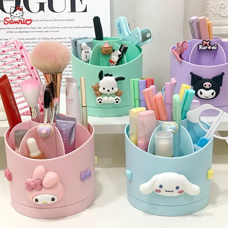 

Sanrio Kawaii Pen Barrel Hello Kittys Cinnamoroll Kuromi Pen Bucket Stationery Pochacco Rotating Cosmetic Storage Students Gifts