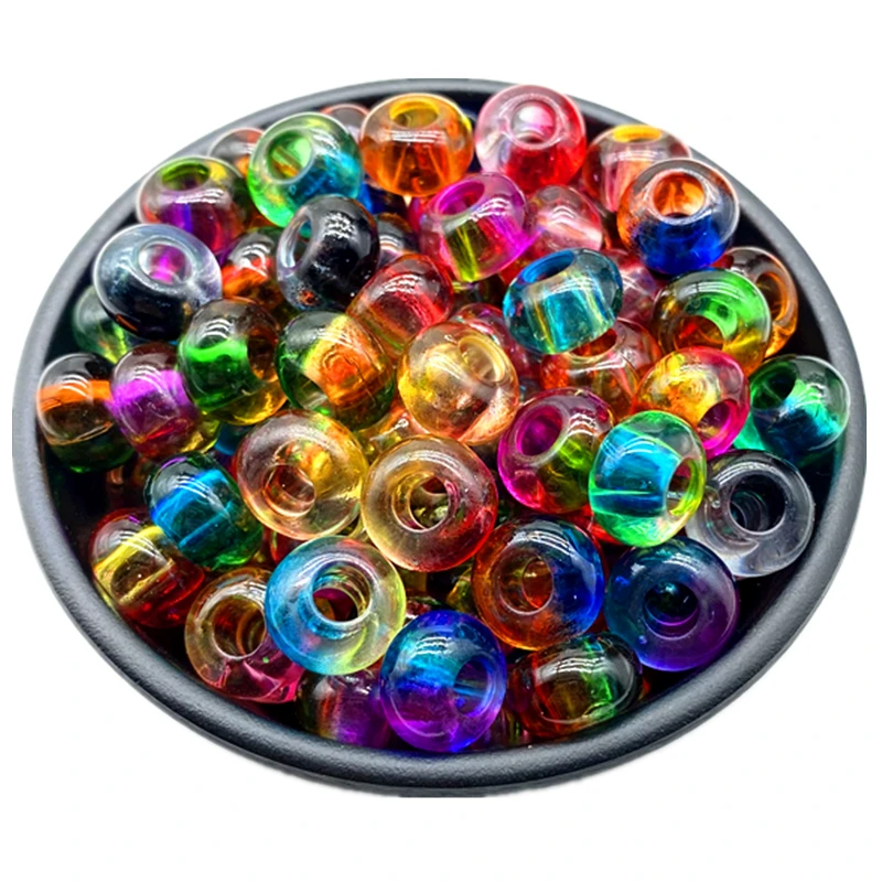 20pcs/lot 15x9mm Mixing Color Big Hole Acrylic Beads Loose Spacer Oblate Circle Bead Necklace Bracelet Pendant Jewelry Making