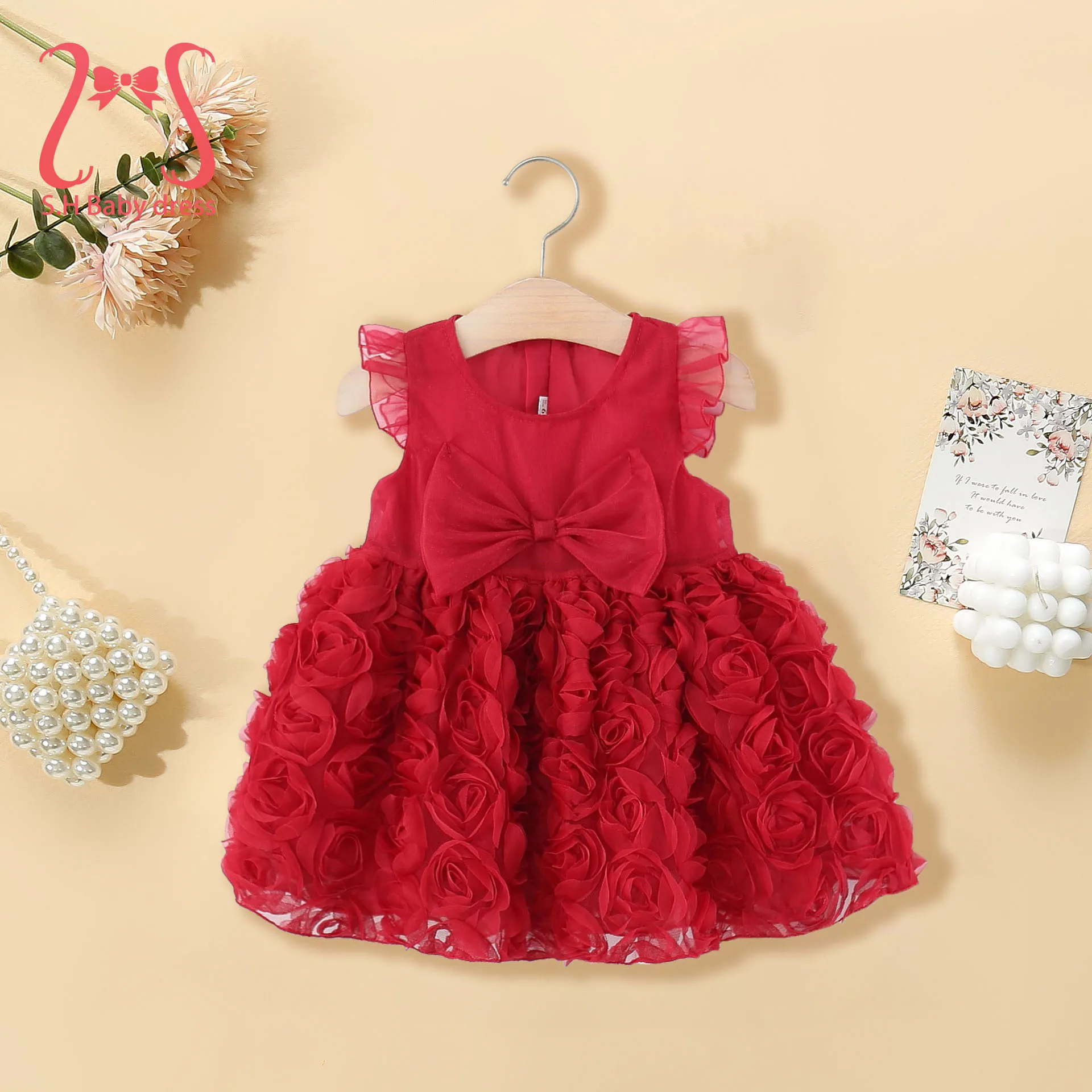 0-3 Y Adorable Baby Girls Summer Sleeveless Dress Sweet Bow Flowers Children Costume Kids Birthday Party Wedding Fairy Dresses