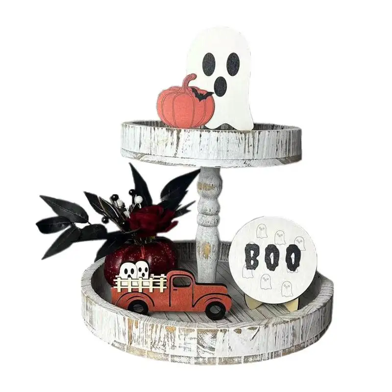 

Halloween Tiered Tray Decorations Set Wooden Ghost Sign Farmhouse Decorations Tabletop Decoration Halloween Decor For Home