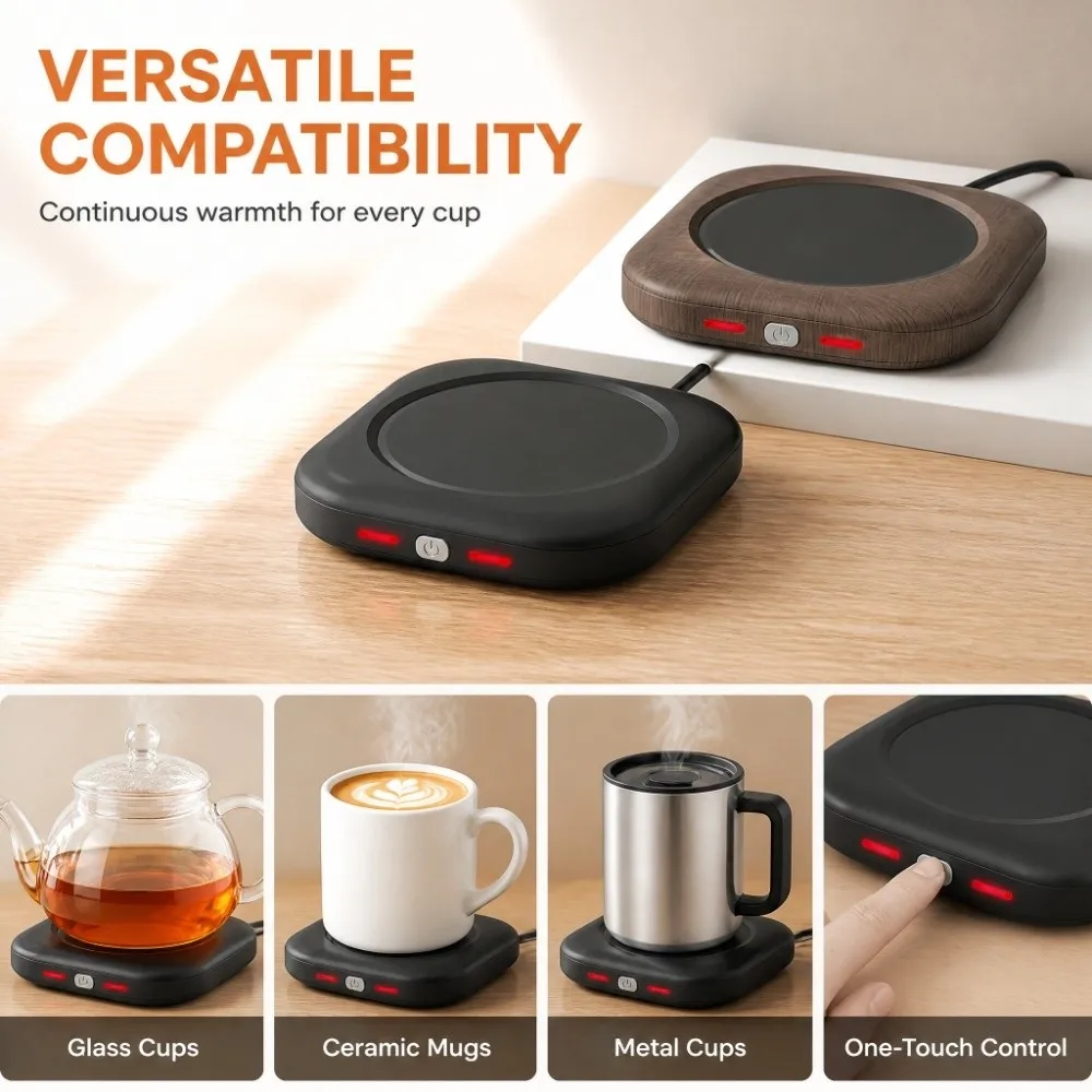 Auto Shut Off Coffee Mug Warmer 3 Temperature Setting Timer Function Smart Cup Warmer Thermostat Coaster Cup Heating Pad