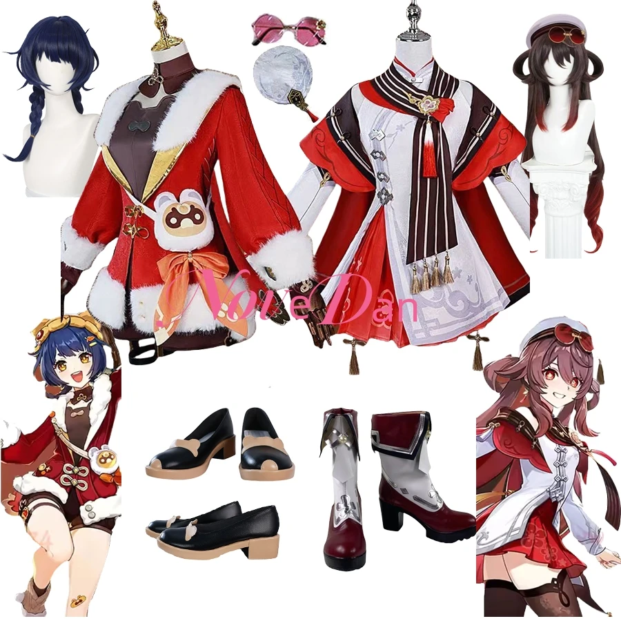 Genshin 2025 Impact Laternenfest Hutao Hu Tao Kirschen Schneebesetzte Hutao Cosplay Kostüm Perücke Schuhe Xiang Ling Xiangling Cosplay