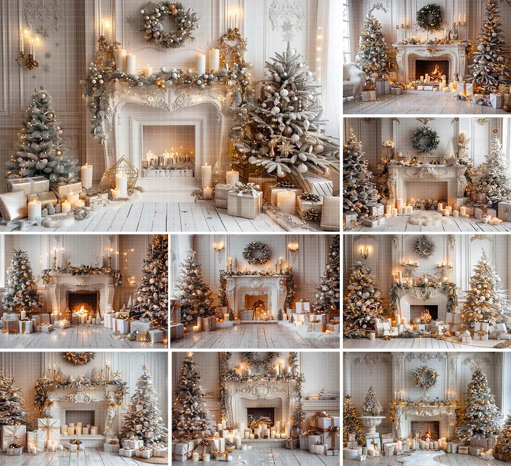 Mehofond Photography Background Winter Christmas Fireplace Candle Xmas Tree Gift Kid Family Portrait Decor Backdrop Photo Studio