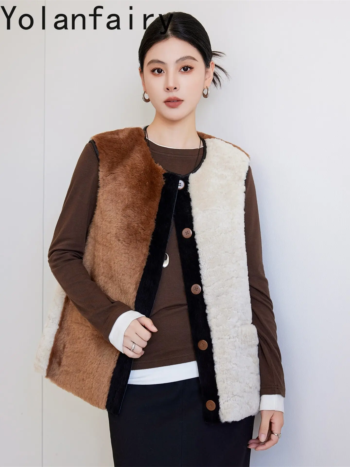 YOLANFAIRY Natural Fur Vest Woman Genuine Sheepskin Shearling Vests Autumn Winter Elegant Real Fur Waistcoat Fashion Fur Gilet