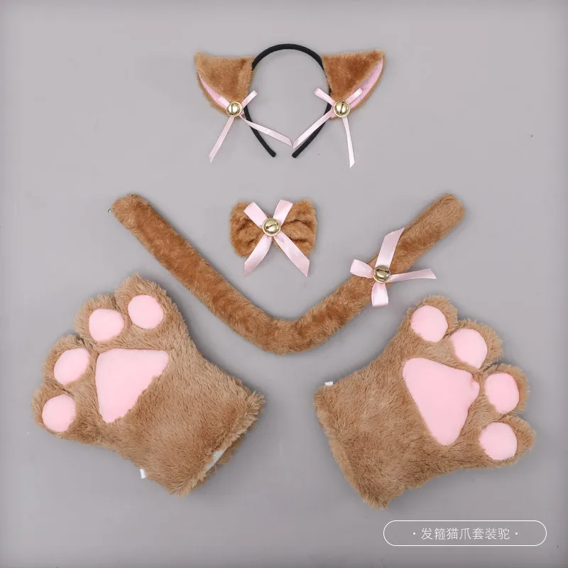 Kawaii Cat Girl Anime Cosplay Costume Accessory Bell Hairwear Hairbands with Cat Ears Neko Lolita Maid Plush Glove Tail Paw Ear