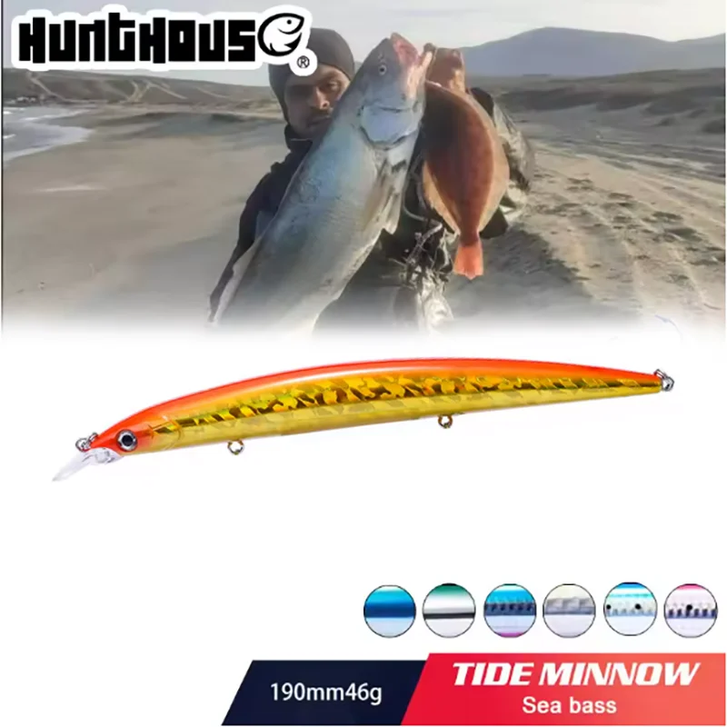 

Hunthouse рыболовная приманка Tide Slim Minnow, длинные отливки 190 мм 46 г, медленная затонувшая жесткая приманка, приманка для морской рыбалки, Морская рыбалка, щука