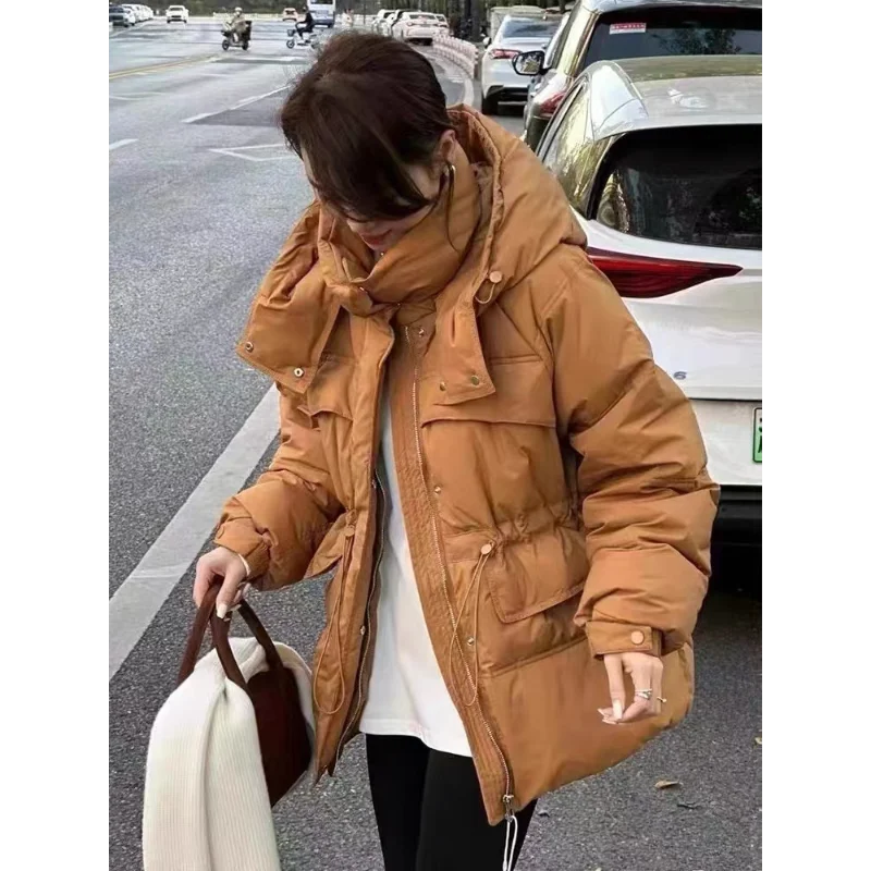 White Duck Down Coat for Women, Female Hooded Jacket, Thick Warm Coat, Lazy Wind, Casual Fashion, New, Winter