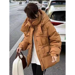 White Duck Down Coat for Women, Female Hooded Jacket, Thick Warm Coat, Lazy Wind, Casual Fashion, New, Winter